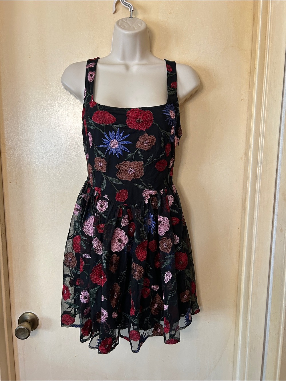 Saltwater LUXE Pipper Embroidered Black Sundress with Rainbow Flowers size S